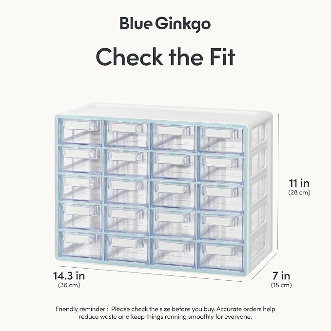 Blue Ginkgo Small 20-Drawer Cabinet – Stackable Clear Organizer - Image 2
