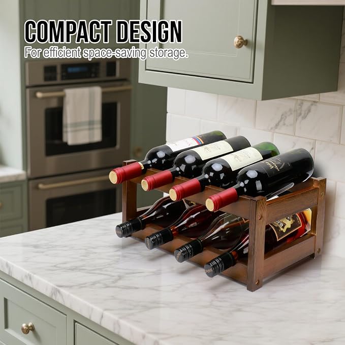 Bamboo Wine Rack, 2-Tier 8 Bottles Wine Storage Cabinet Shelf, Easy-Assembly - Image 7