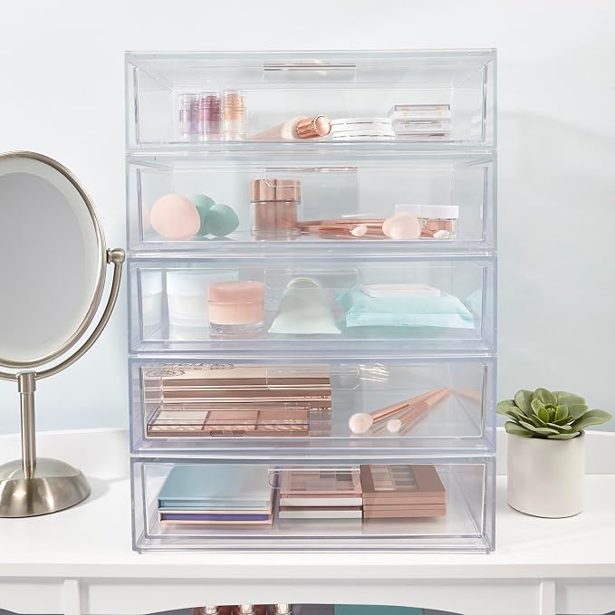 STORi Audrey Stackable Clear Bin Plastic Organizer Drawer | Organize Eyeshadow - Image 8