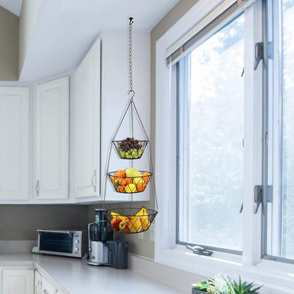 Heavy Duty - 3 Tier Hanging Kitchen Bronze Fruit Basket - Image 7