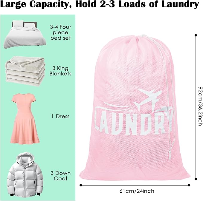 2 Pack Large Mesh Laundry Bag, Heavy Duty Laundry Bags - Image 2