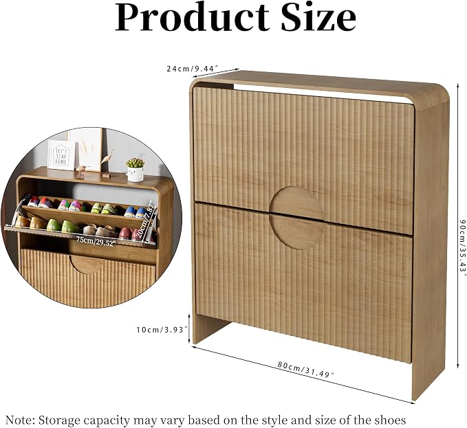 Narrow Shoe Cabinet for Entryway, Fluted Entry Way Shoe Storage Cabinet - Image 2