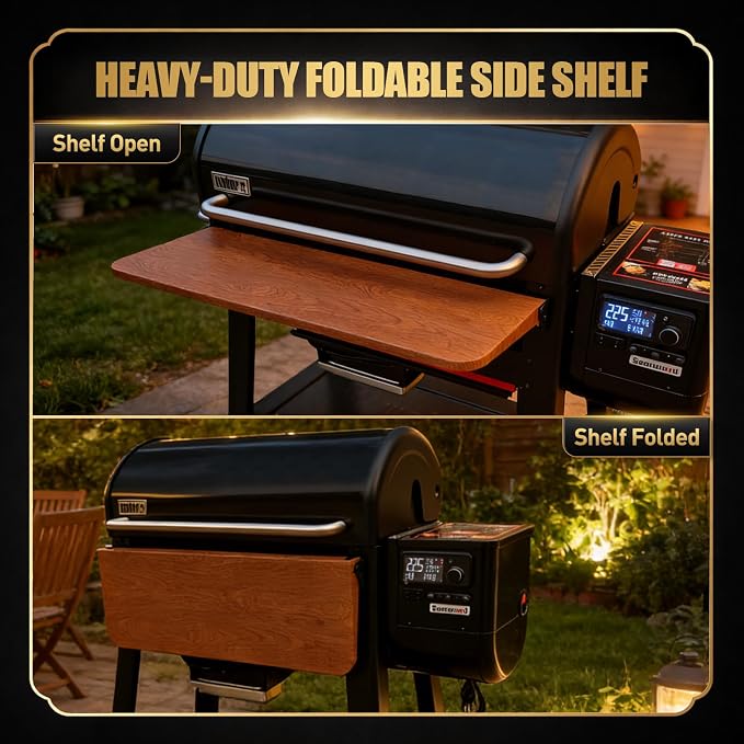 QuliMetal Foldable Front Shelf for Weber Searwood XL 600/Smoque XL, 34.80" - Image 4