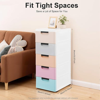 5 Drawers Stackable Storage Drawers Plastic Storage Drawers Collapsible Storage - Image 3