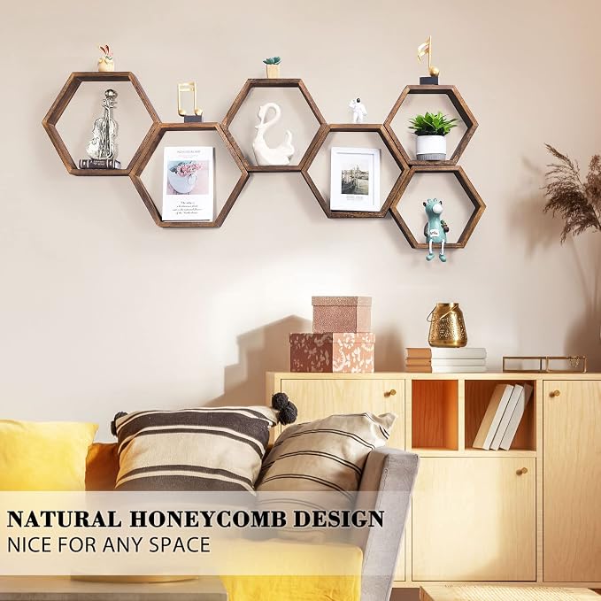 NOVIMANGO Honeycomb Floating Shelves Set of 6, Hexagon Floating Shelves | - Image 4