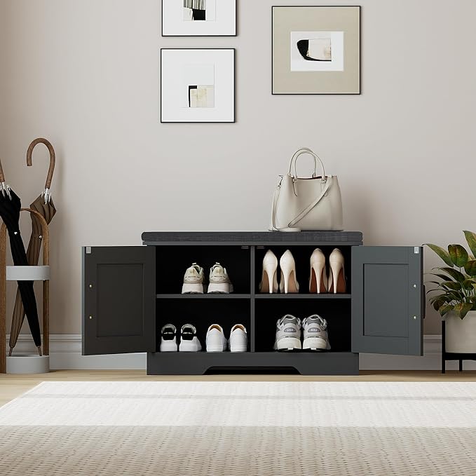 HOMSHO Farmhouse Shoe Storage Bench - Image 4