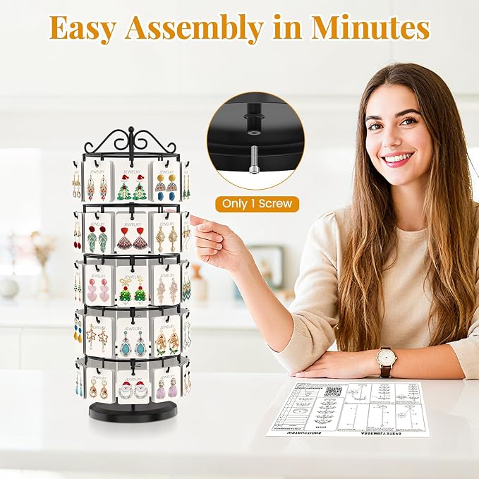 EsLuker.ly Earring Holder Organizer Rotating Display Tree Stand, Adjustable - Image 6