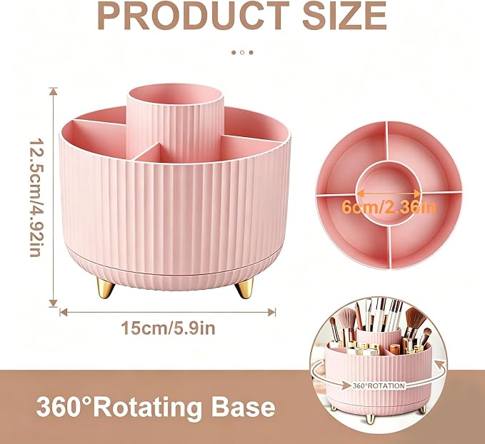 360°Rotating Makeup Brush Holder Organizer, Spinning Skincare Storage Carousel - Image 2