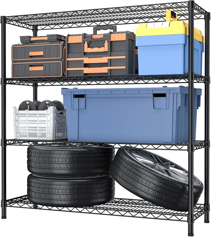4 Tier Adjustable Storage Shelves, Heavy Duty Metal Utility Shelf 1400LBS by Golpart