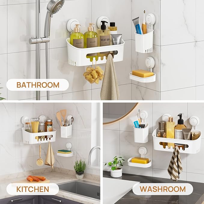 LEVERLOC Shower Caddy Suction Cup Set Shower Organizer & Soap Holder & - Image 5