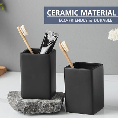 Ceramic Black Square Toothbrush Holder - Image 4