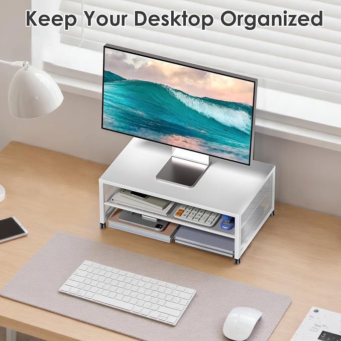 Desk Organizers and Accessories, 2-Tier Metal Computer Monitor Stand Riser - Image 7