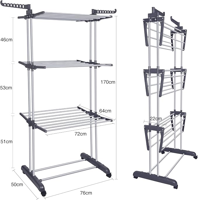 Bigzzia Clothes Drying Rack Folding Drying Rack Clothing 4 Tier Clothes Horses - Image 4
