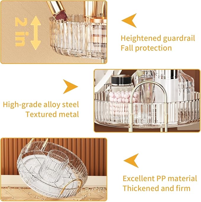 360° Rotating Makeup Organizer, Large-Capacity Skincare Make Up Storage 3 Tier - Image 6
