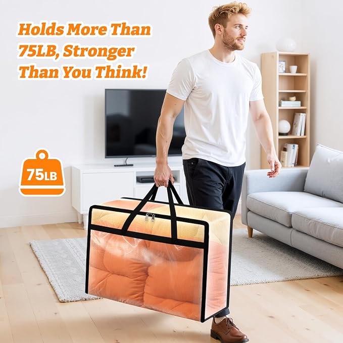 BlissTotes 6 Pack Clear Clothes Storage Bags, Moving Bags, Foldable Blanket - Image 4