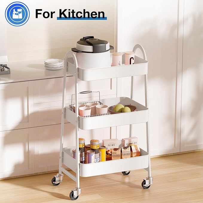 DUMOS 3 Tiers Metal Rolling Utility Cart - Image 6