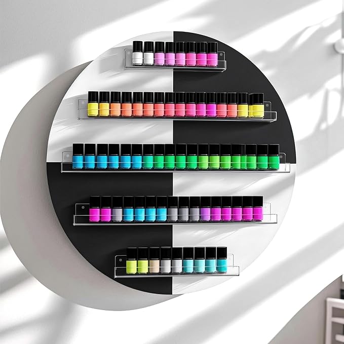 Wall Mount Nail Polish Organizer, Wood Nail Polish Rack w/Acrylic Barrier by HolaiNail