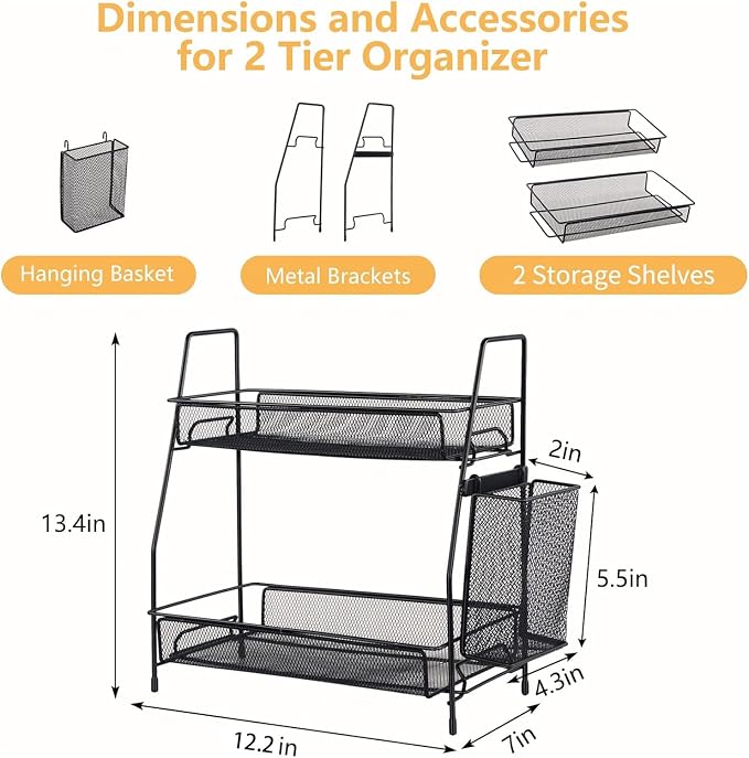 Bathroom Organizer with Basket, 2-Tier Bathroom Tray - Image 3