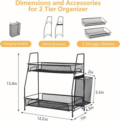 Bathroom Organizer with Basket, 2-Tier Bathroom Tray - Image 3