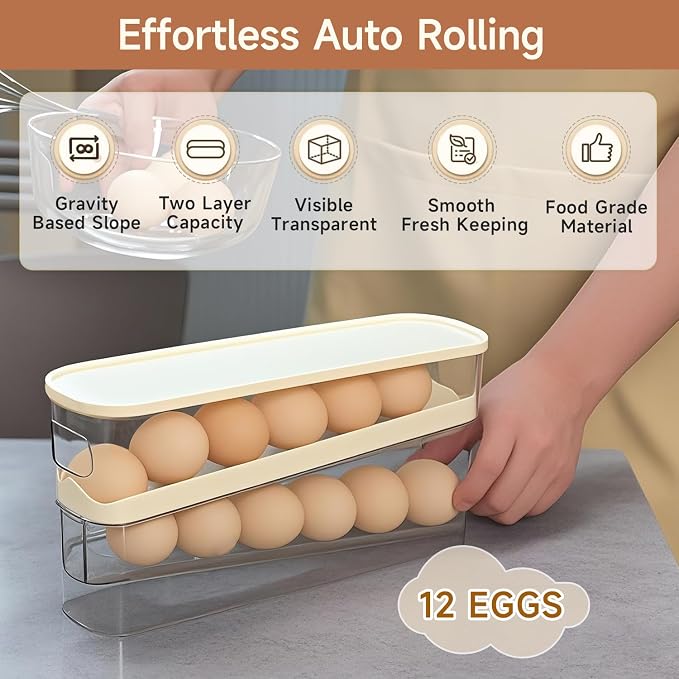 Rolling Egg Holder for Fridge, Egg Dispenser for Refrigerator, Automatic - Image 6