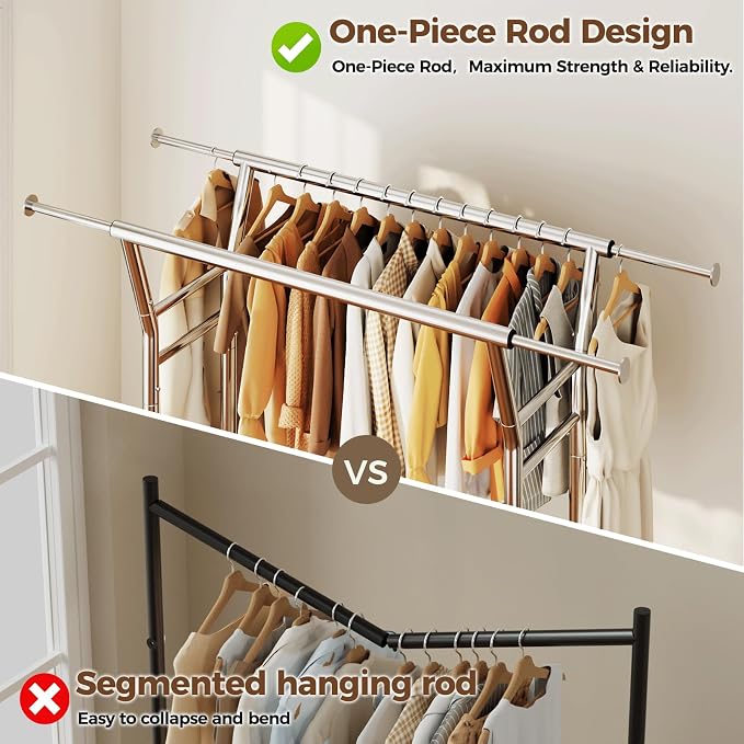 HYSEYY Heavy Duty Clothes Rack, Rolling Clothing Rack - Image 7