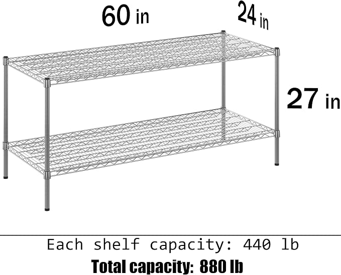 24" Deep x 60" Wide x 27" Height Wire Shelving Kit | 2-Tier | NSF Commercial - Image 3