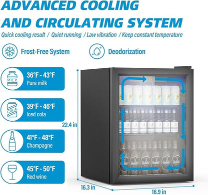Compact Freestanding Beverage Refrigerator, 70 Can/ 1.6 Cubic Feet Mini Fridge - Image 4