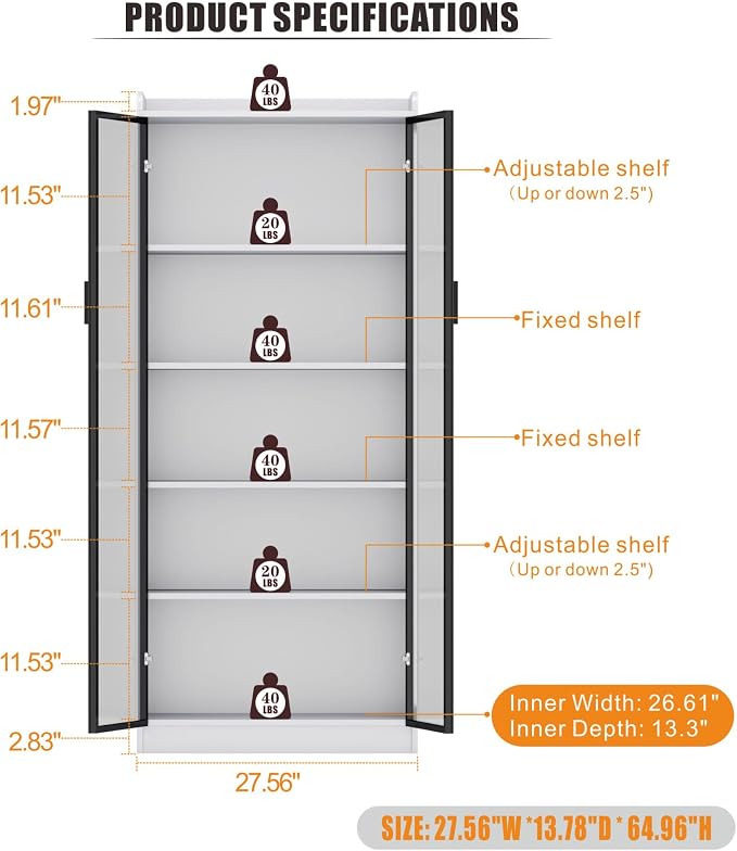 Display Cabinet with Doors and Adjustable Shelves, 5 Tier Display Case - Image 2