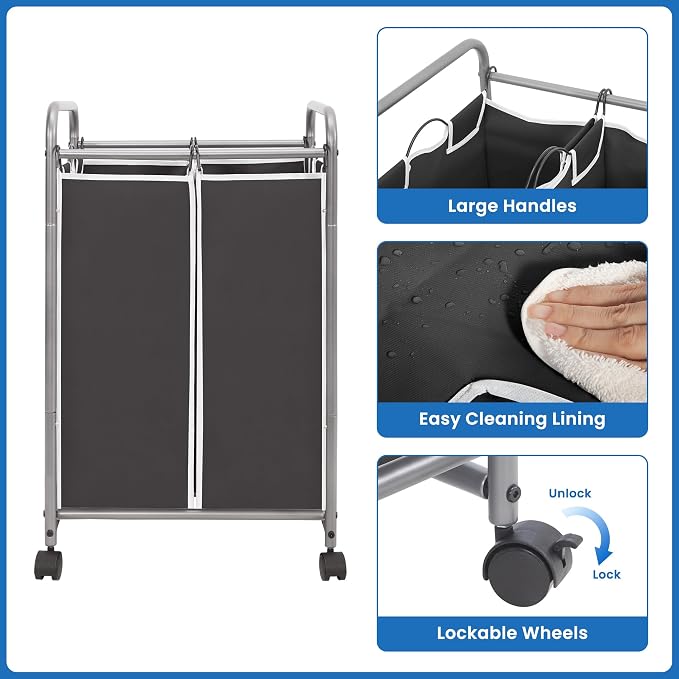 STORAGE MANIAC Laundry Sorter 2 Section, 90L Laundry Hamper - Image 6