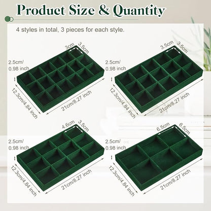 Junkin 12 Pcs Jewelry Tray Velvet Stackable Jewelry Organizer Trays Divided - Image 2