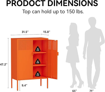 COFaR Orange Metal Storage Cabinet, 47”H Vibrant Coffee Bar & Buffet Sideboard - Image 2