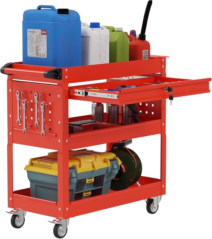 3 Tier Heavy Duty Tool Cart, Mechanic Metal Rolling Tool Cart 900 Lbs Work Carts by Maemttes