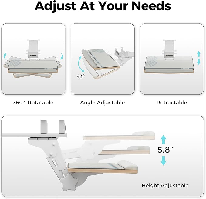 EUREKA ERGONOMIC Keyboard Tray Height Adjustable, Swivel Tilt Computer Keyboard - Image 4