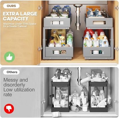 1 Pack 19IN Depth Under Sink Organizer, 2-Tier Pull Out Cabinet Organizer - Image 3