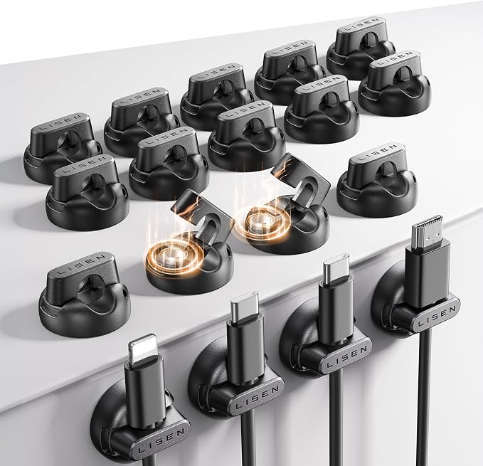 18-Pack Magnetic Cable Clips Cord Holder, LISEN Office Desk Organizers and by Lisen