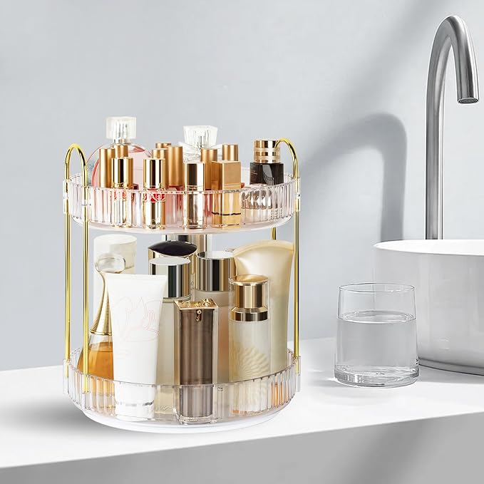 360 Rotating Makeup Organizer for Vanity, 2 Tier Perfume Skincare Organizers - Image 7