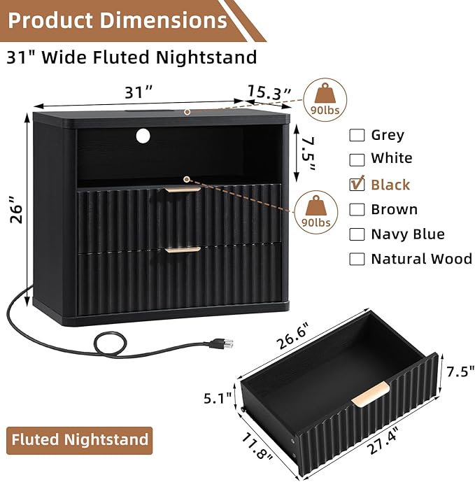LEYAOYAO 31" Wide Fluted Nightstand - Image 2