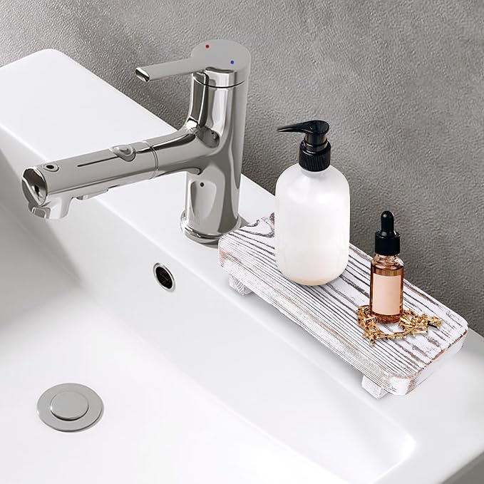Bathroom Counter Organizer Wooden Display Stand White Pedestal Stand Kitchen - Image 2