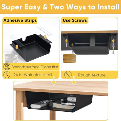 4 Pack Under Desk Hanging Shelf Drawer Organizer, Attachable Plastic Hidden - Image 5