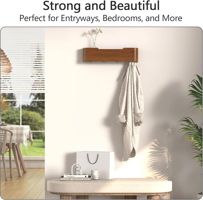 Coat Rack Wall Mount with Hidden Hooks Modern Key Holder Wood Entryway Hook - Image 5