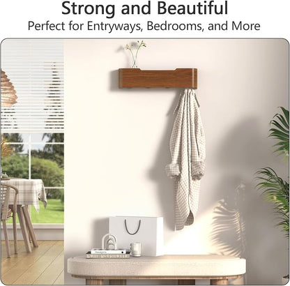 Coat Rack Wall Mount with Hidden Hooks Modern Key Holder Wood Entryway Hook - Image 5