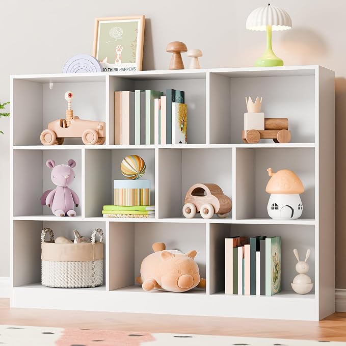 Cozy Castle White Bookshelf, 3-Tier Open Shelf Bookcase, 10 Cube Storage by CozyCastle