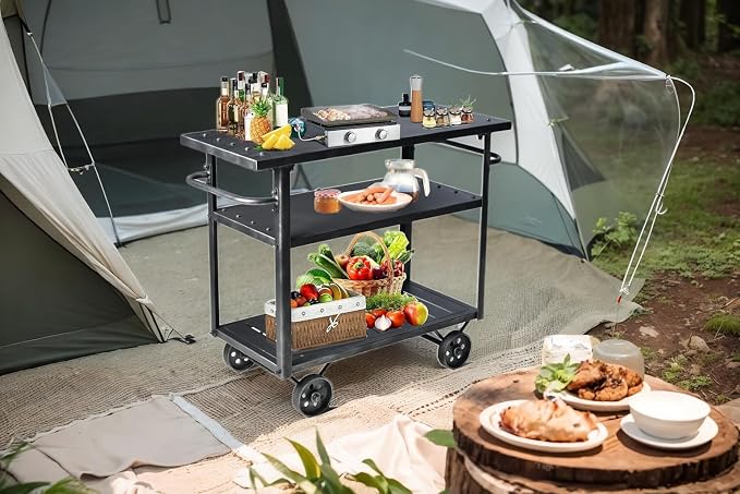 Industrial 3 Tier Mobile Bar Cart Rustic Metal Serving Cart - Image 4