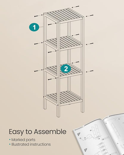 SONGMICS 4-Tier Bamboo Shelf, Narrow Bathroom Shelf, Standing Towel Rack - Image 7