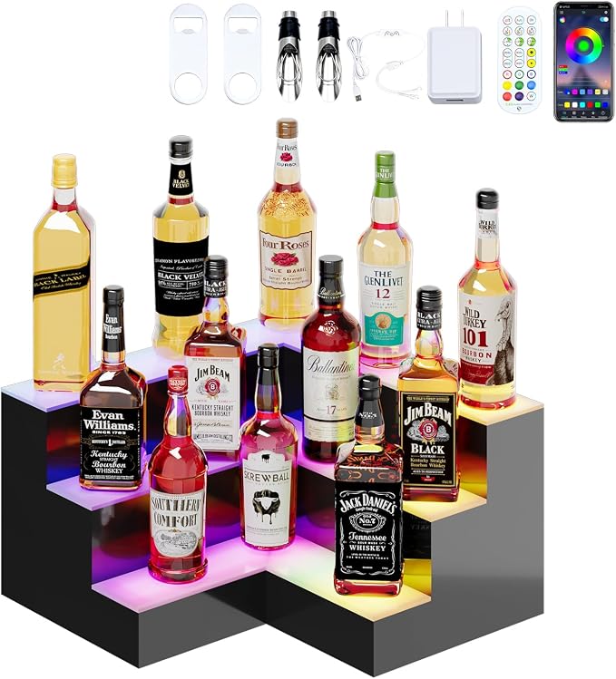 Dethan 3 Tier 20 Inch LED Lighted Liquor Bottle Display Shelf by ProfessionalAcrylicFactory