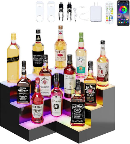 Dethan 3 Tier 20 Inch LED Lighted Liquor Bottle Display Shelf by ProfessionalAcrylicFactory