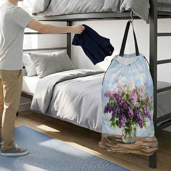 Floral XL Laundry Bag Lilacs Flower in Bottle Vintage Spring Machine Washable - Image 3