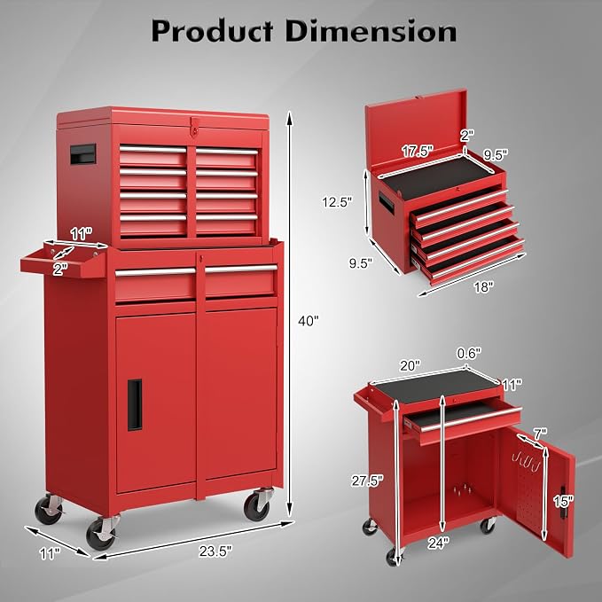 Goplus Rolling Tool Chest, 5-Drawer Tool Box Organizer w/Lockable Wheels & - Image 3