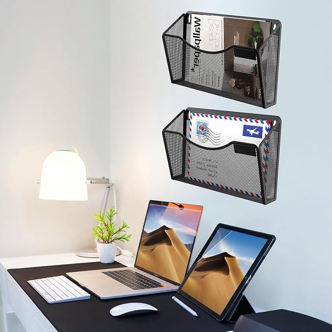 3 Pack Wall File Organizer, Mesh Hanging Metal Vertical Wall Mounted File Holder - Image 5