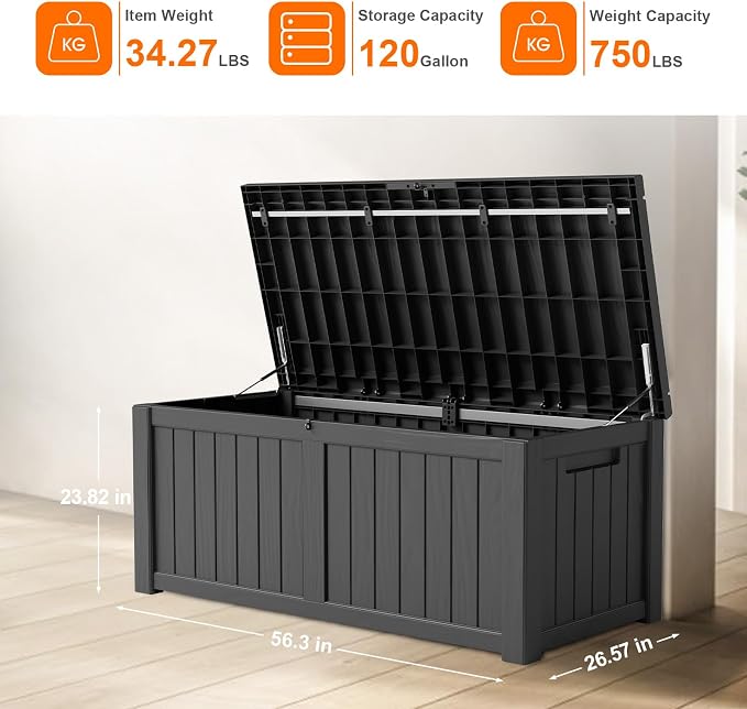120 GallonOutdoor Storage Box, Resin Deck Boxes Waterproof, IndoorOutdoor Bin - Image 2
